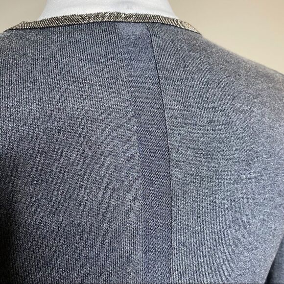 Ecru metal Mesh Trim V-Neck Tunic Sweater Gray - Picture 6 of 9